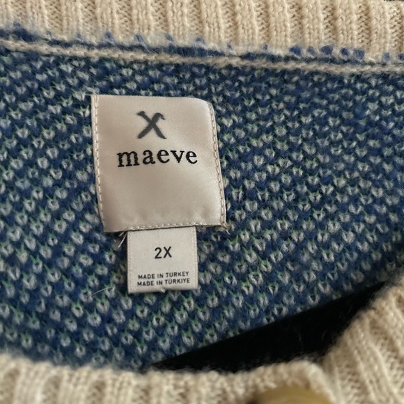 Anthropologie Maeve Blue Floral Pop Graphic Intarsia Cardigan Sweater Jacquard - Picture 9 of 10